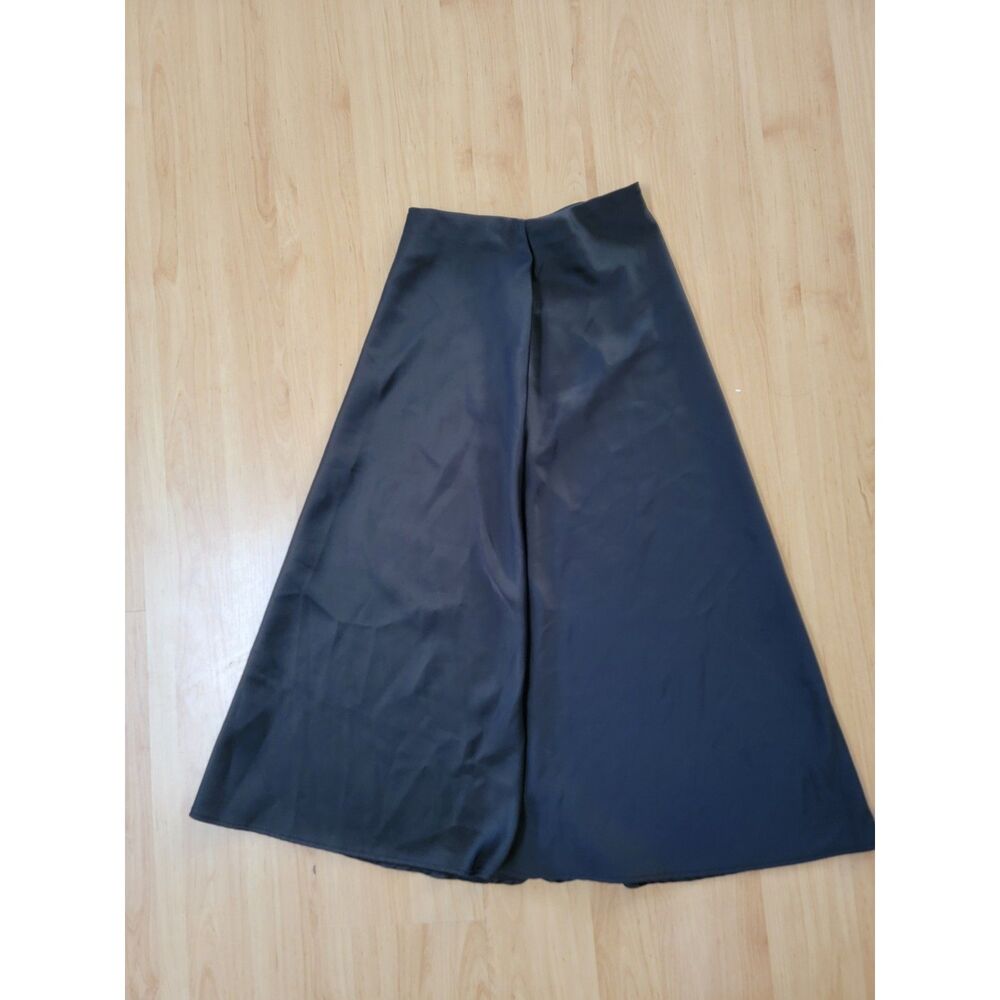 Black Satin-Look A-Line Maxi Skirt Back Zip